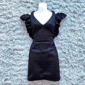 Arden B Thick Material Bodycon Ruffle Open Shoulder Mini Black Dress Glamour